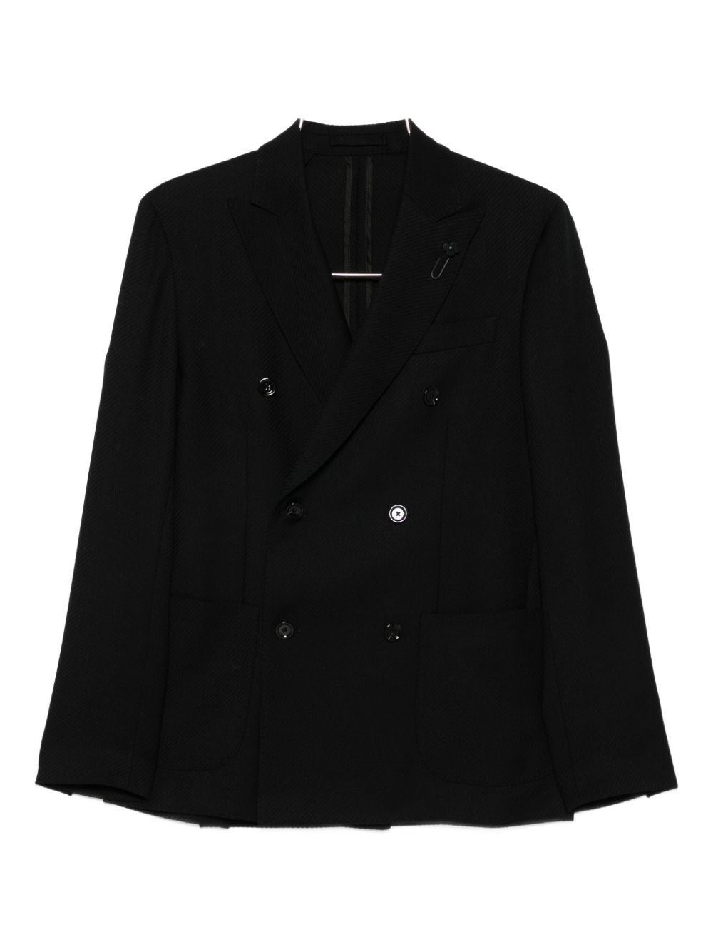 Lardini Double-Breasted Wool Blazer - Black