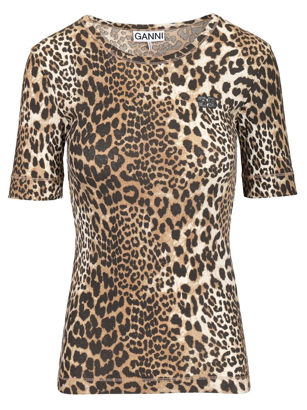 Ganni Ribbed T-Shirt - Animal Print