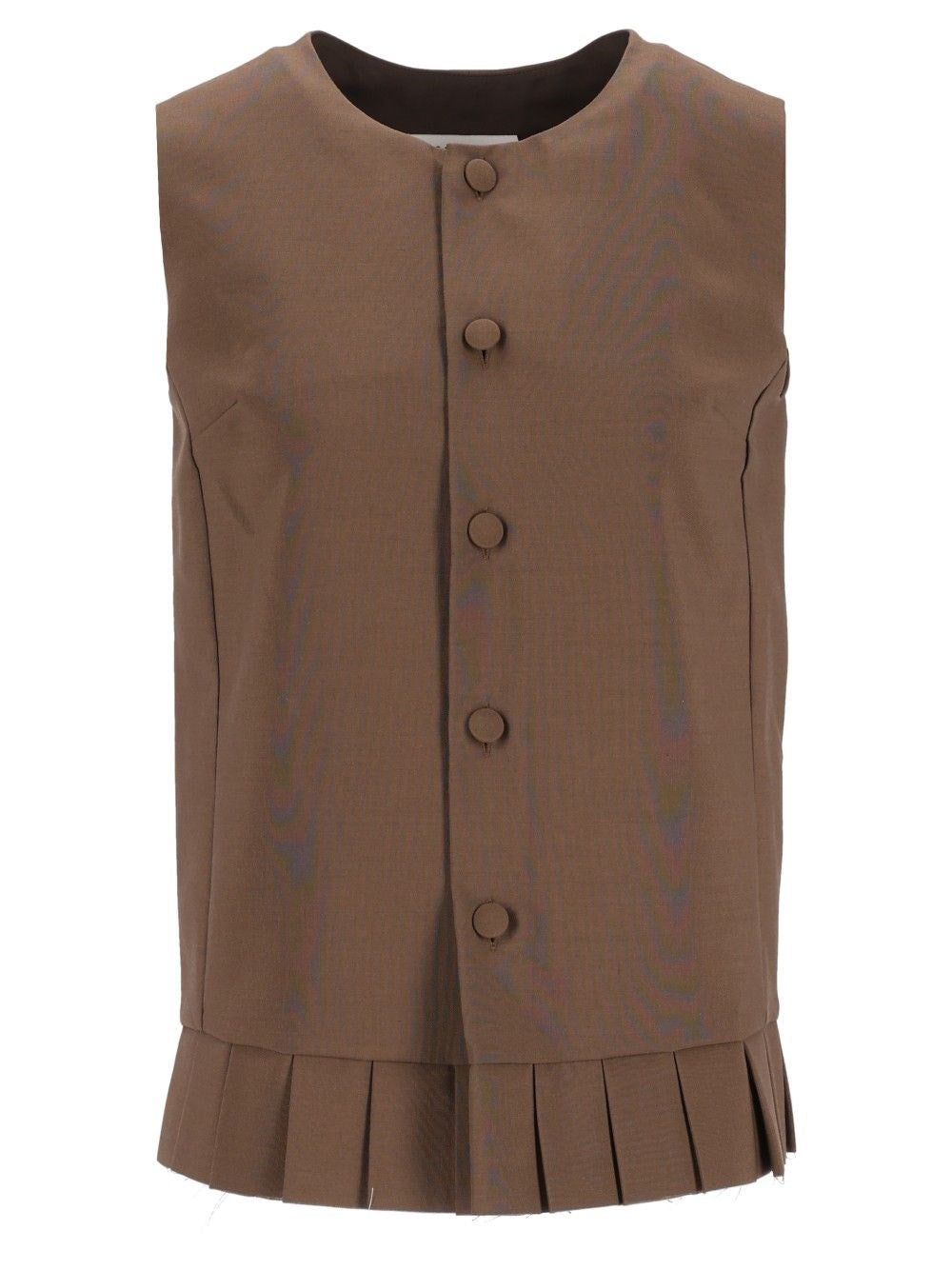 Mm6 Maison Margiela Sleeveless Pleated Wool Blend Bodice - Brown