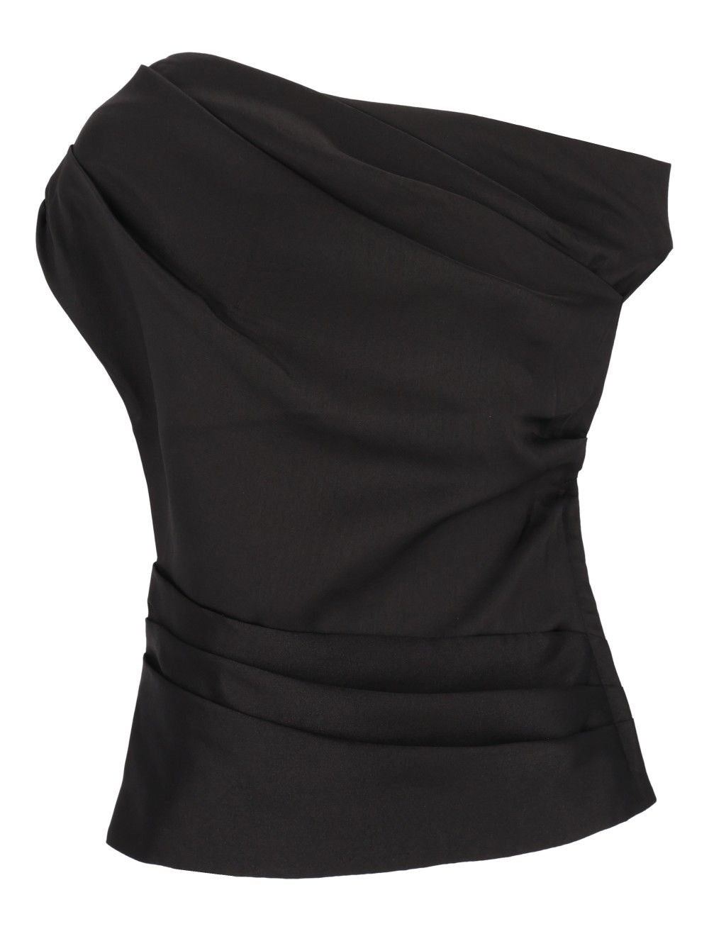 Self-Portrait Draped Taffeta Top - Black