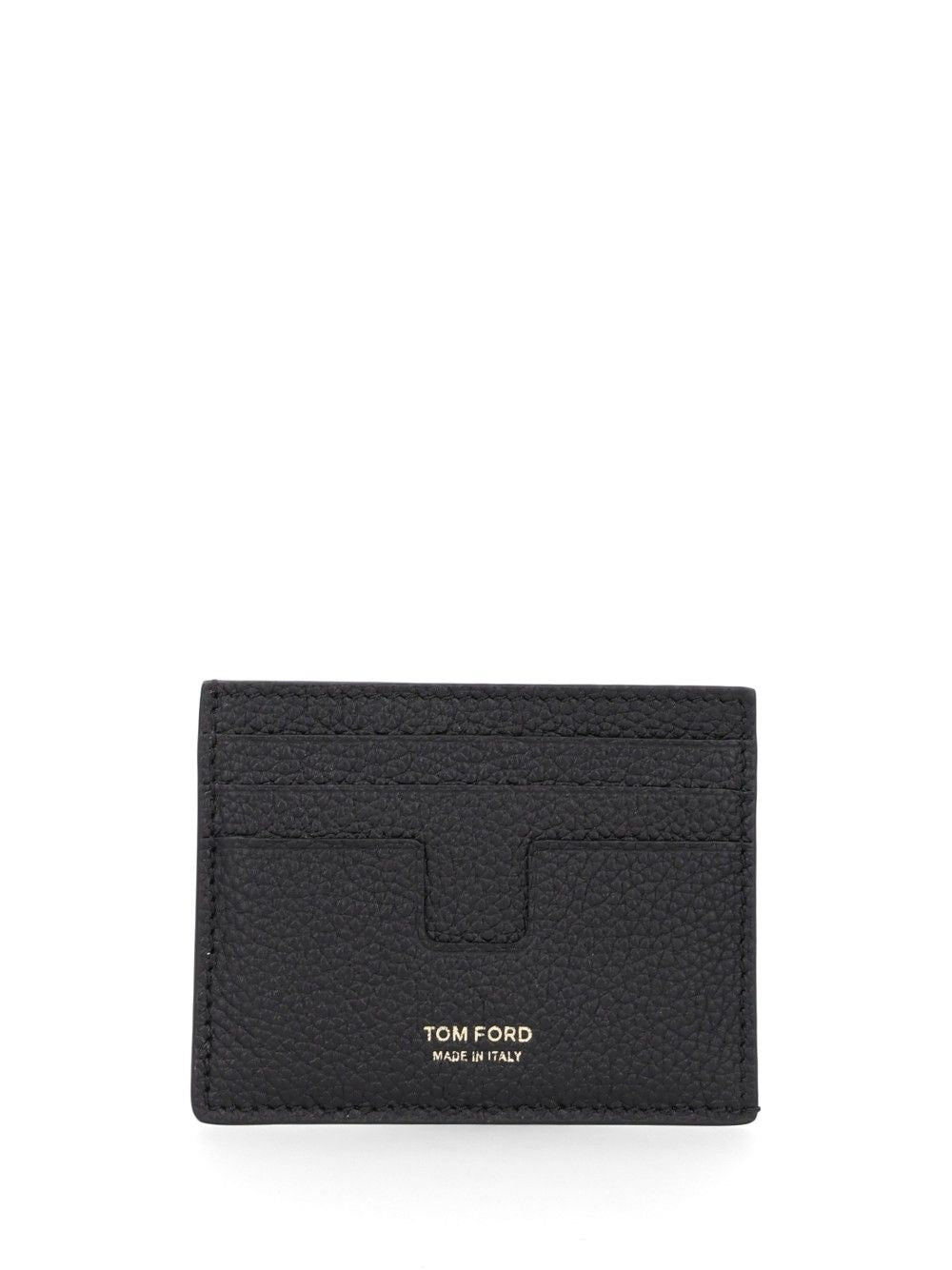 Tom Ford T Line Card Holder In Hammered Leather - Black