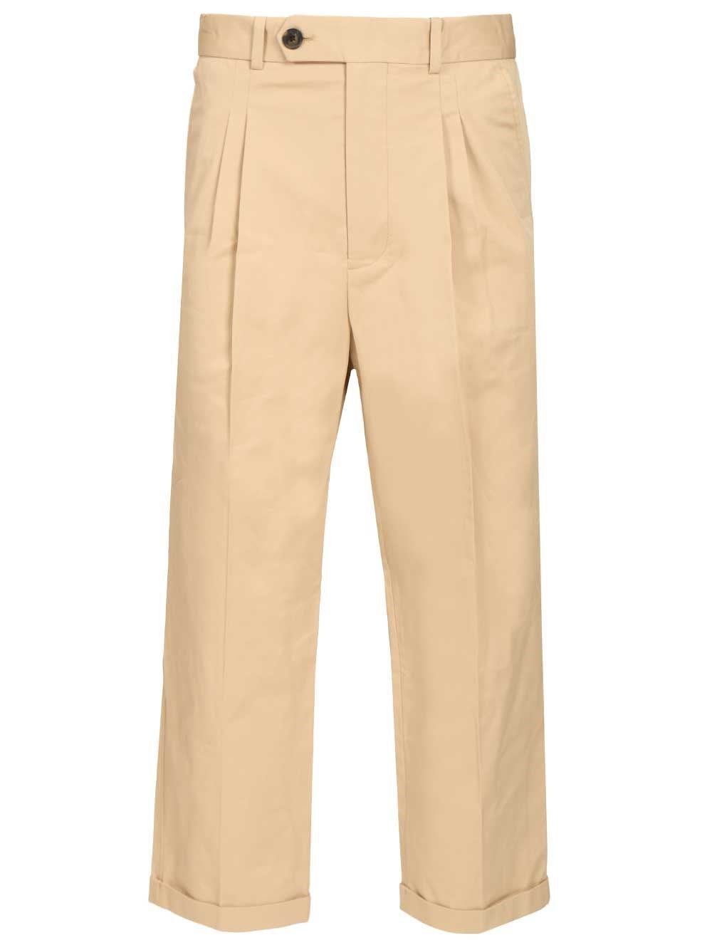 Drole De Monsieur "Cropped À Plis" Trousers - Beige