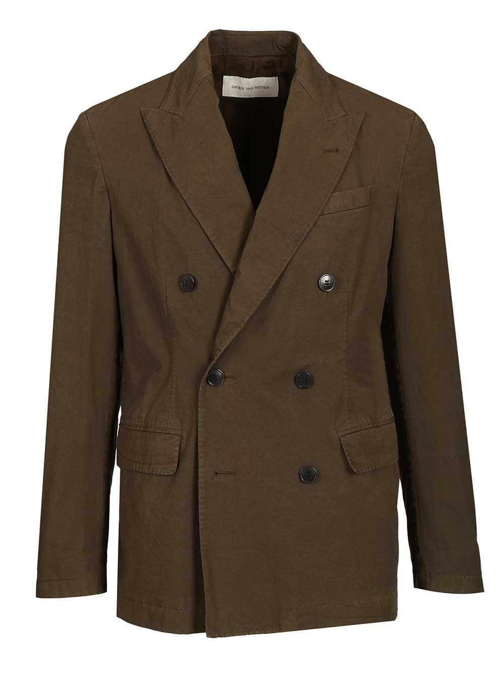 Dries Van Noten Double-Breasted Cotton Blazer - Green