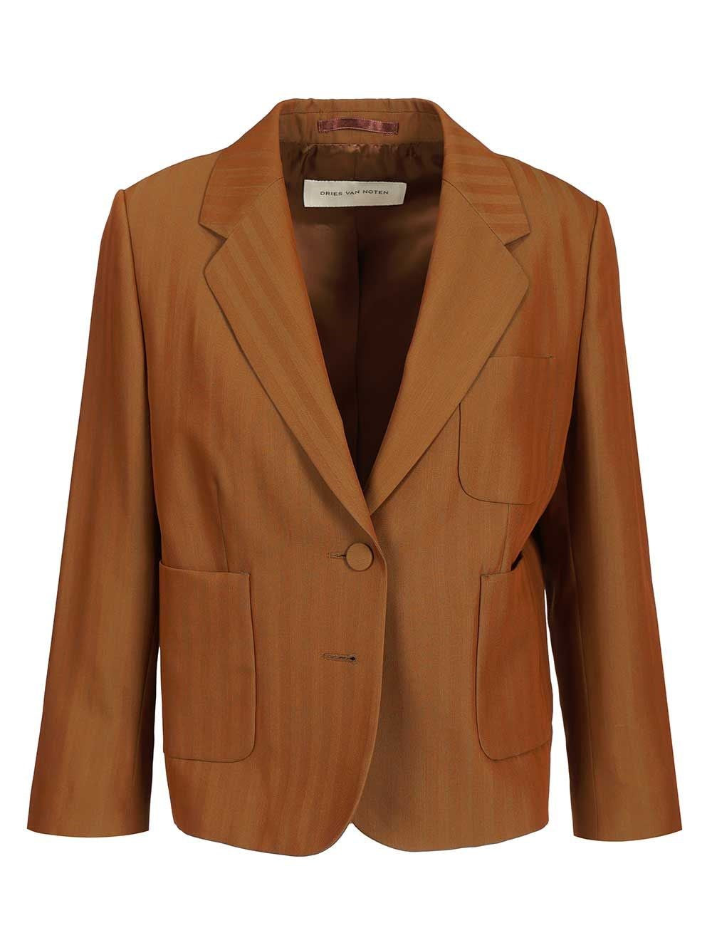 Dries Van Noten Cropped Striped Wool Twill Blazer - Brown
