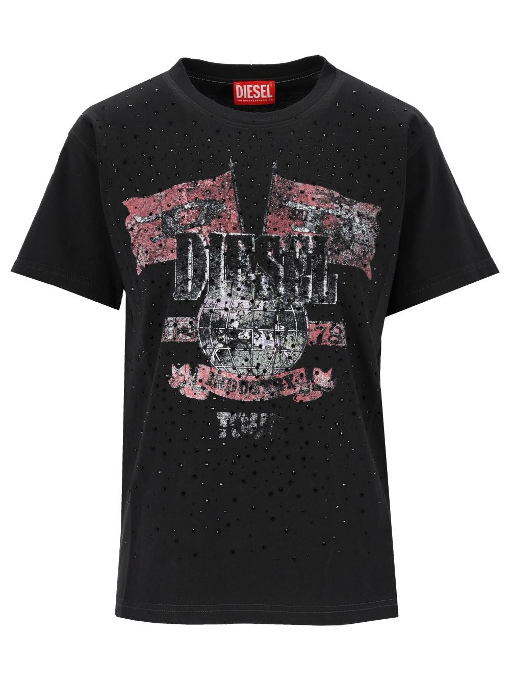 Diesel T-Shirt With Concerto Graphics And Crystals - Black