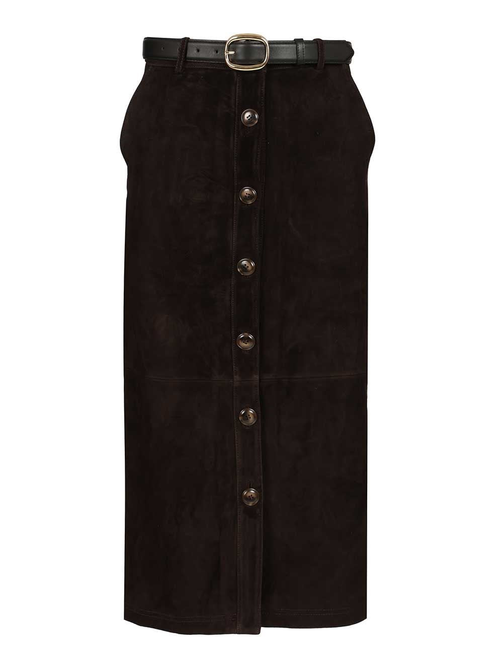 Self-Portrait Midi Skirt - Brown