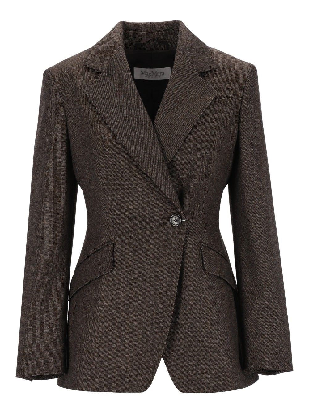 Max Mara Fitted Blazer In Denim-Effect Wool - Brown