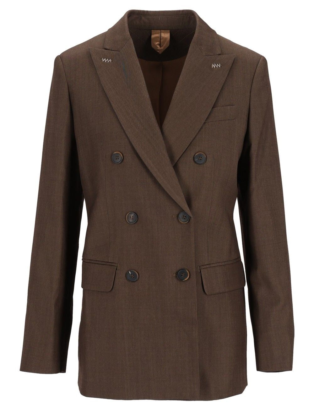 Max Mara Double-Breasted Wool Gabardine Blazer - Brown