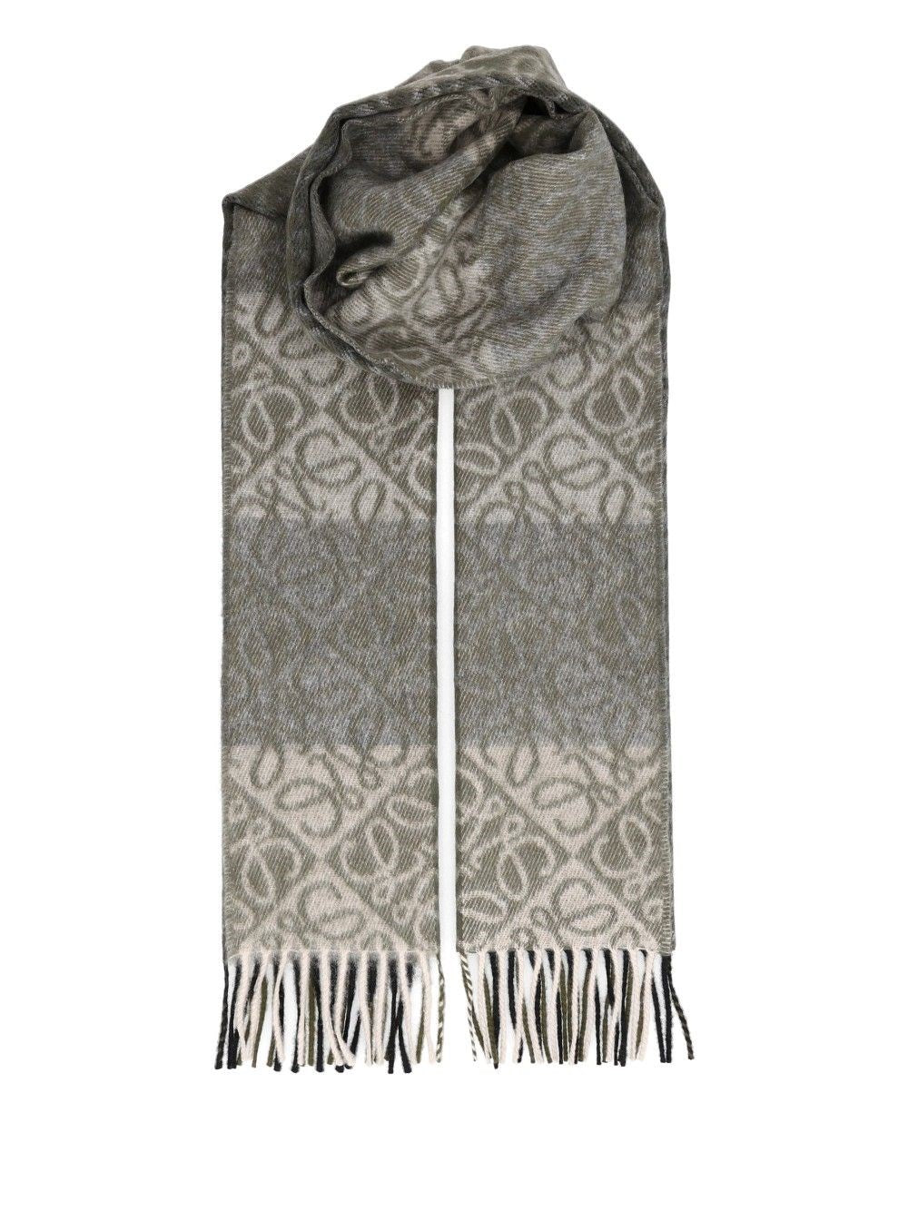 Loewe Anagram Scarf In Wool And Cashmere - Green