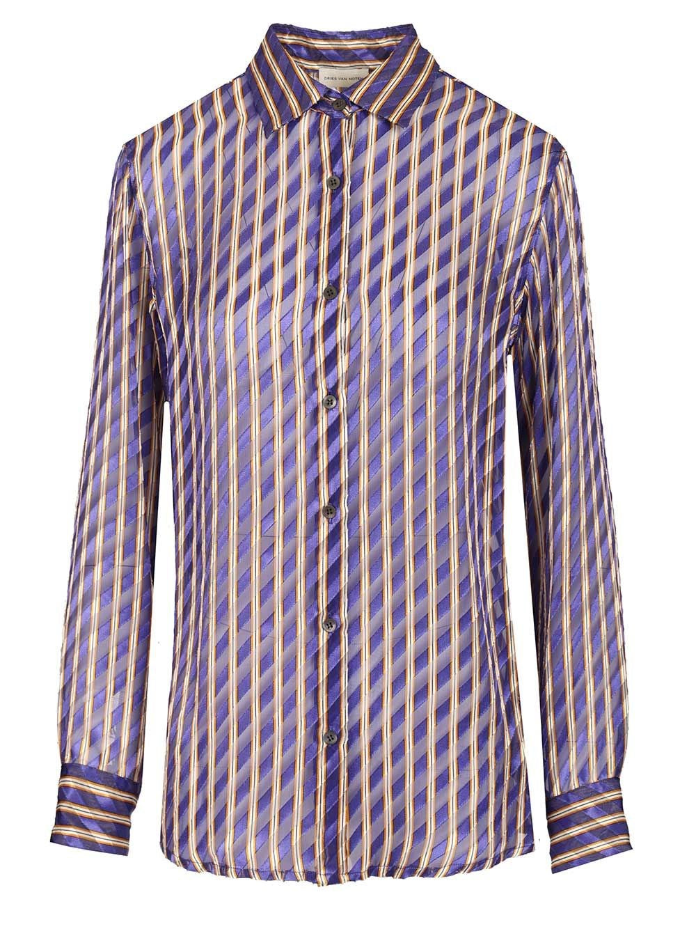 Dries Van Noten Striped Devore Satin Shirt - Viola