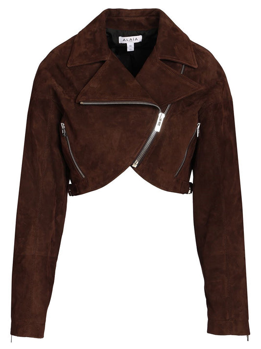 AlaïA Cropped Biker Jacket - Brown