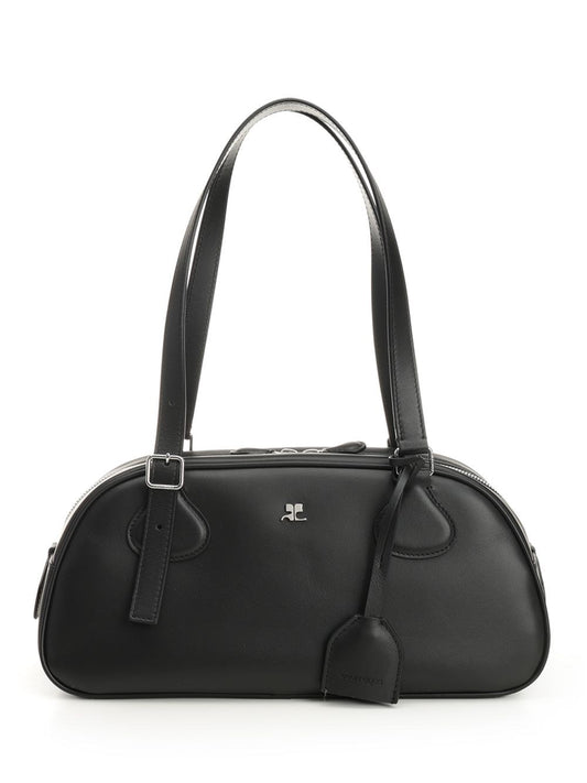 Courreges Medium "Friday" Leather Bag - Black