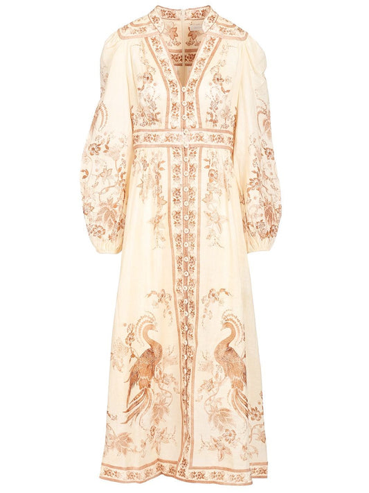 Zimmermann Indra Low-Cut Midi Dress - Multi