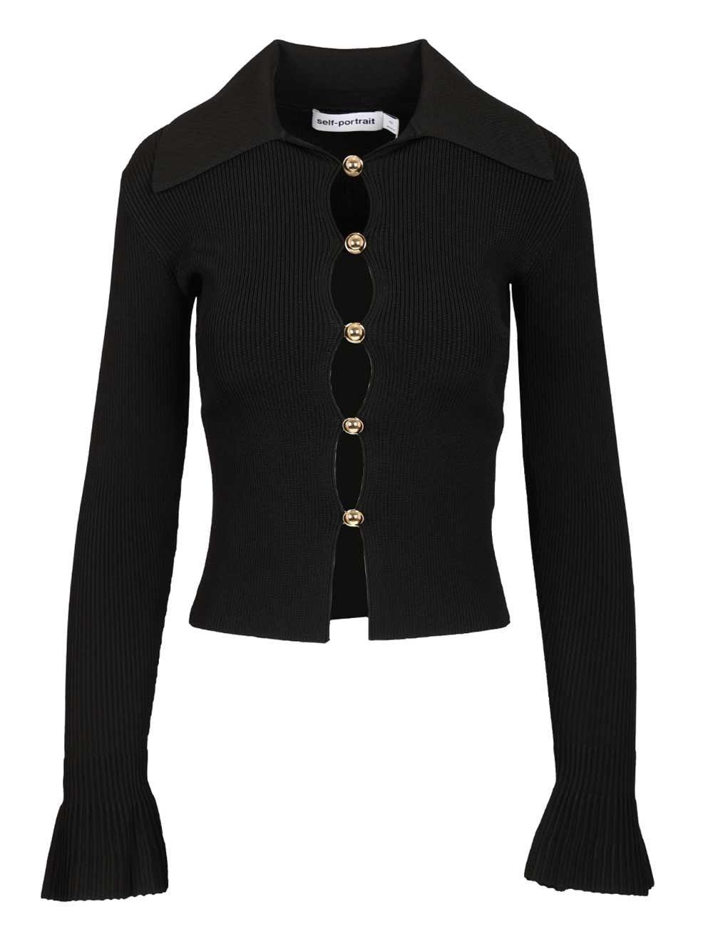 Self-Portrait Button Up Sweater - Black