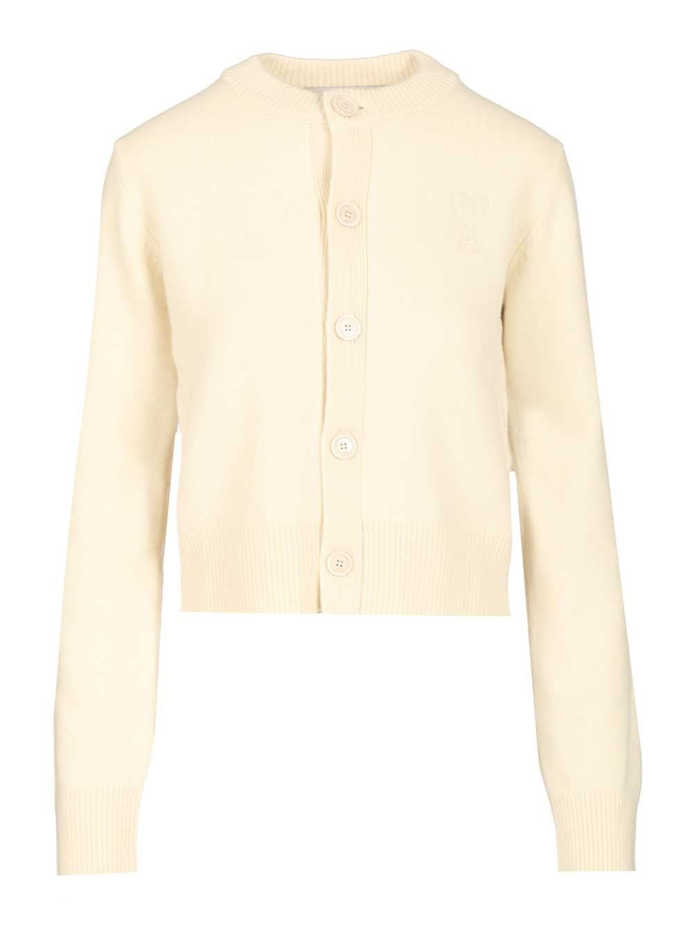 Ami Crew Neck Cardigan - White
