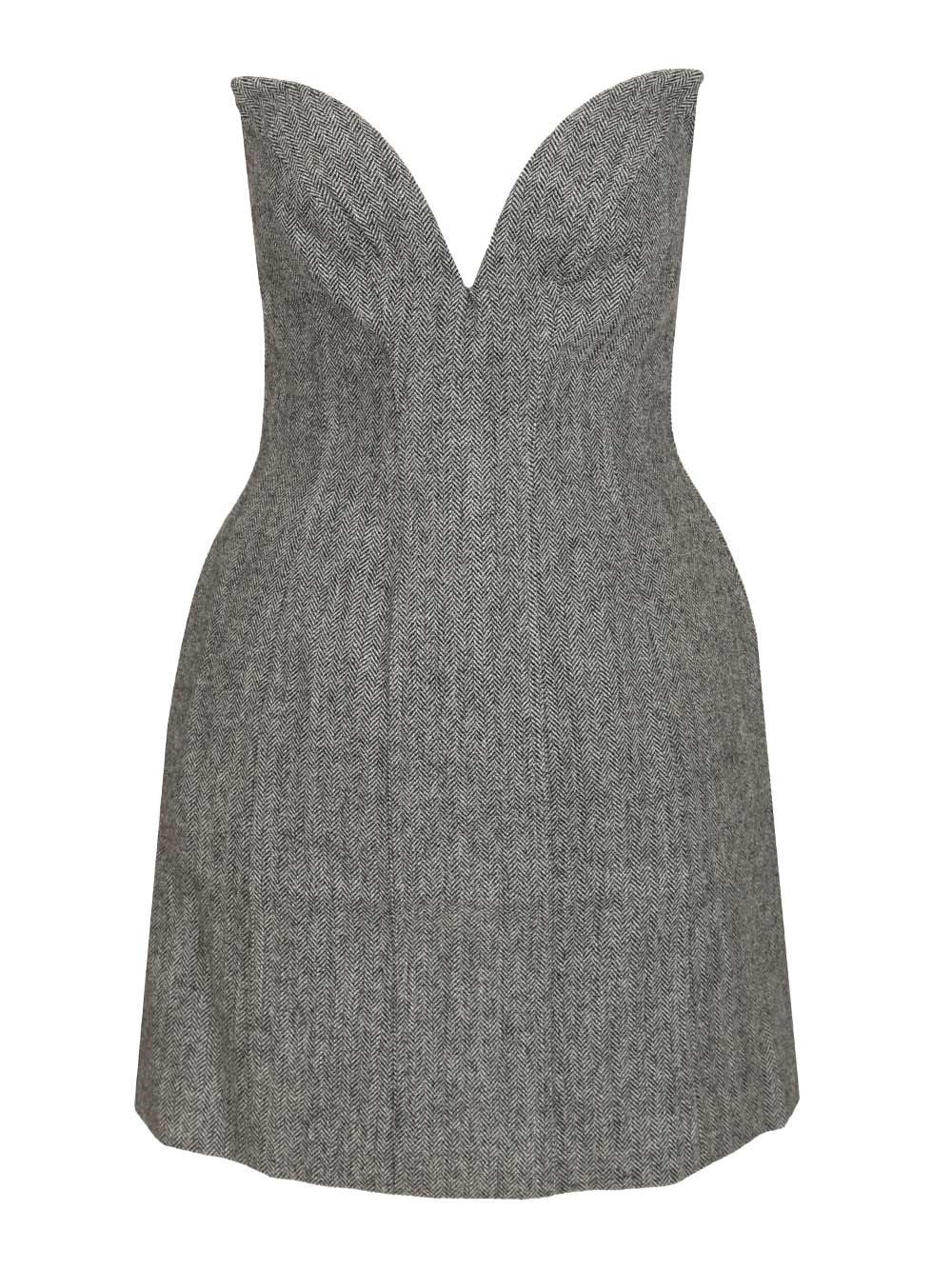 Self-Portrait Mini Dress In Herringbone Wool - Grey