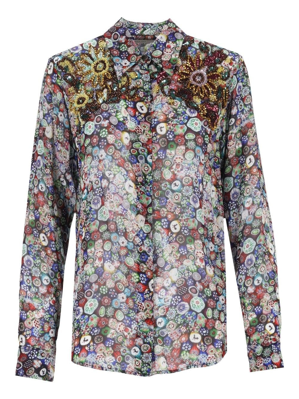 Dries Van Noten Printed Georgette Blouse With Pai Embellishments - Multi