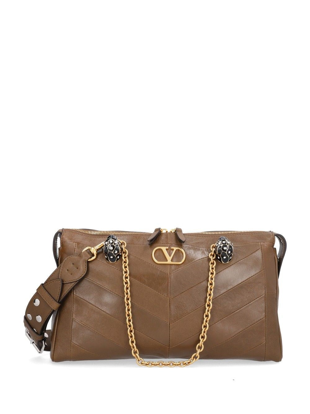 Valentino Garavani "Panthea" Bag In Nappa Leather With Chevron Motif - Brown