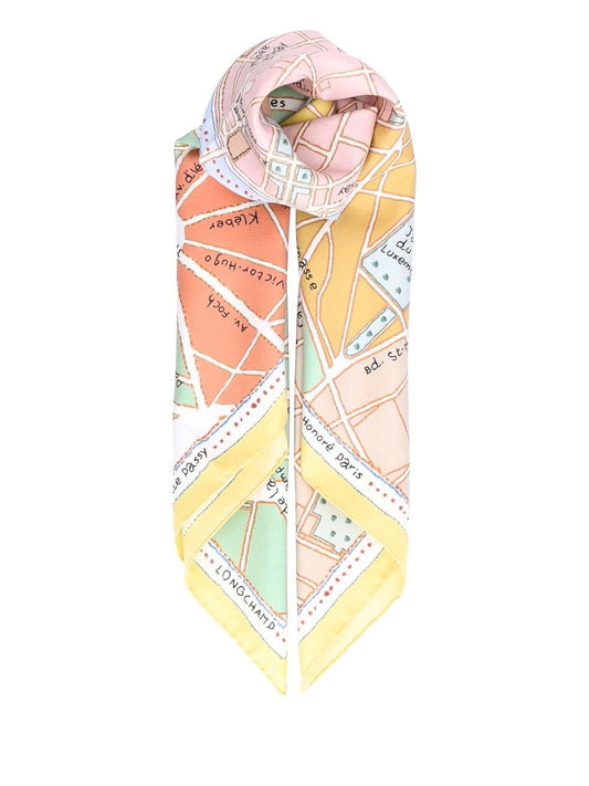 Longchamp Paris Silk Scarf With Map Print - Yellow