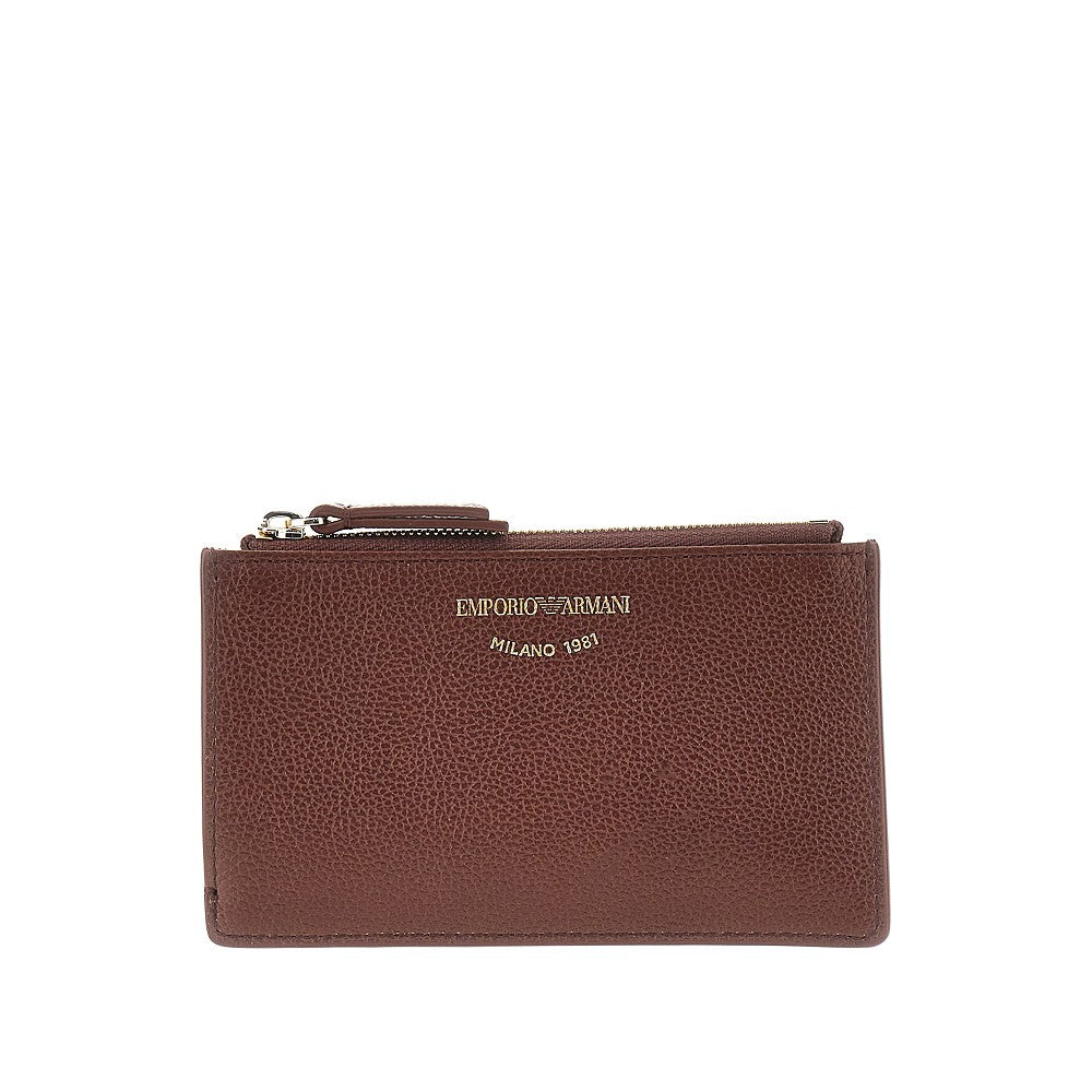 EMPORIO ARMANI Grained leather card holder with logo