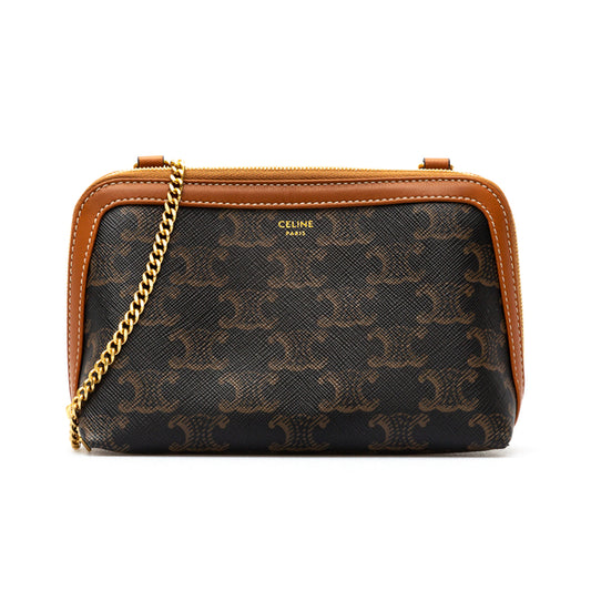 CELINE Leather and coated Triomphe canvas clutch
