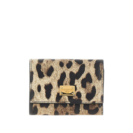 DOLCE&GABBANA Leopard-print leather french flap wallet