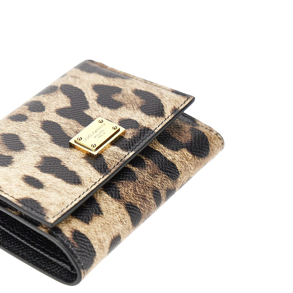 DOLCE&GABBANA Leopard-print leather french flap wallet