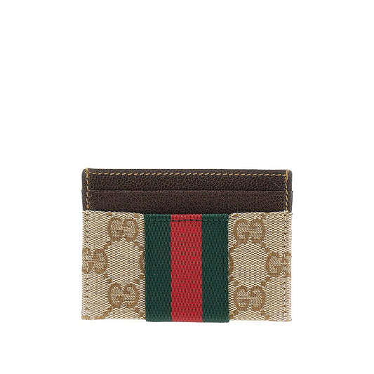 GUCCI GG fabric card holder with Web Ribbon