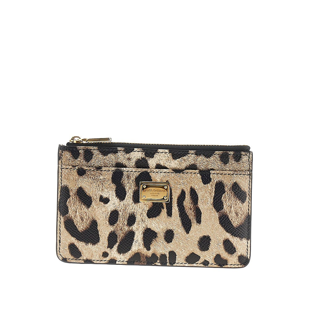 DOLCE&GABBANA Leopard-print leather cardholder pouch