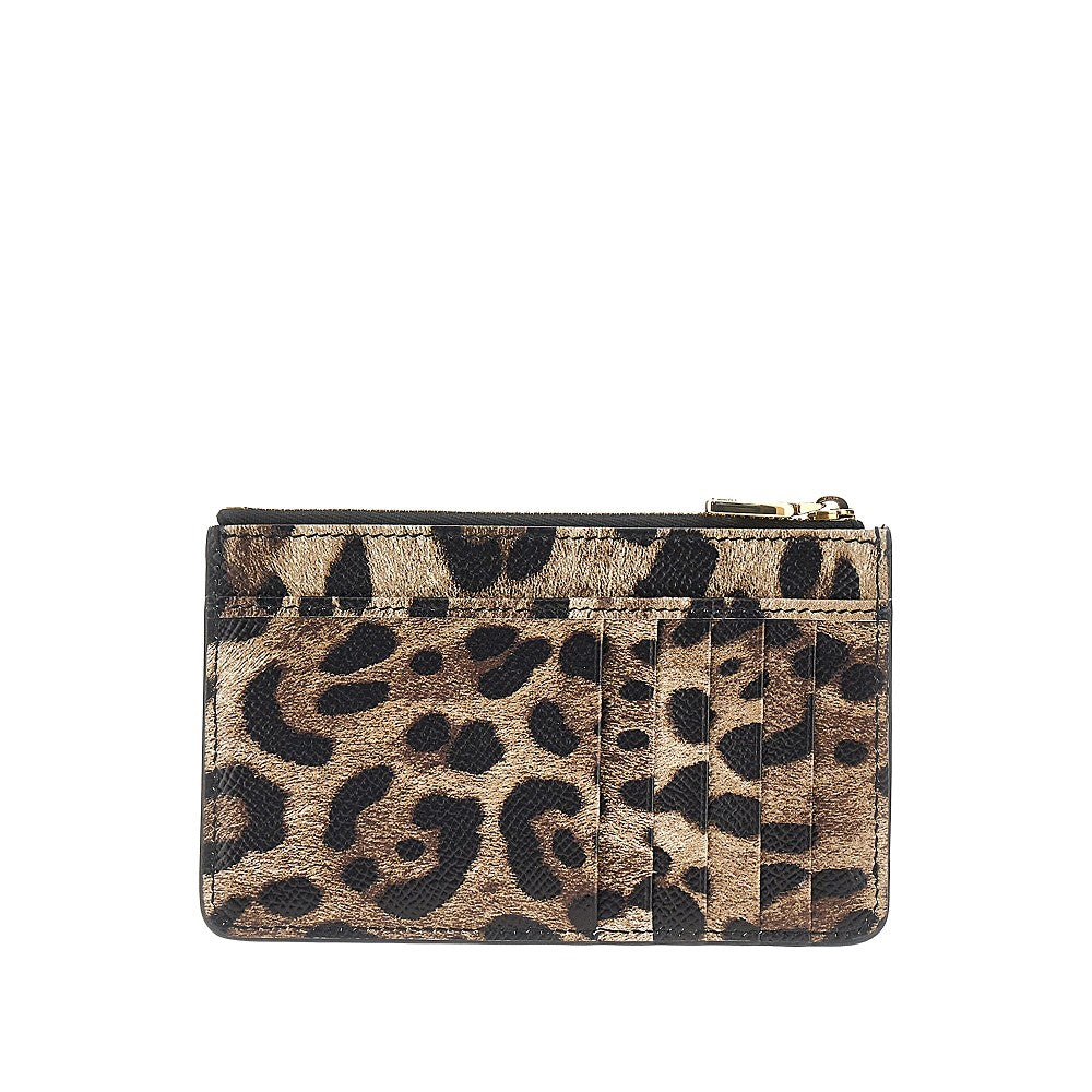 DOLCE&GABBANA Leopard-print leather cardholder pouch